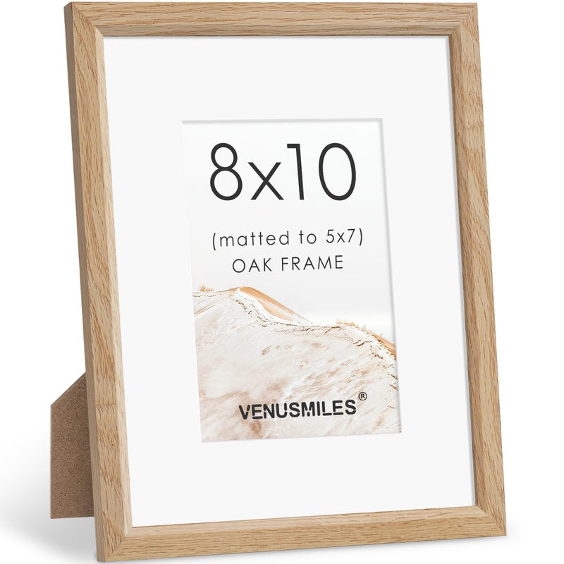 Venusmiles 8x10 Picture Frame Natural Solid Oak Photo Frames with 5x7 Removable Mat Wall Hanging Large Handcrafted Frame with HD Plexiglass Wall and Tabletop Display Large Poster Frame - Image 1